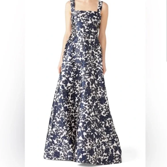 ML Monique Lhuillier Back Bow Gown Navy White Womens Size 22 W - Picture 2 of 15